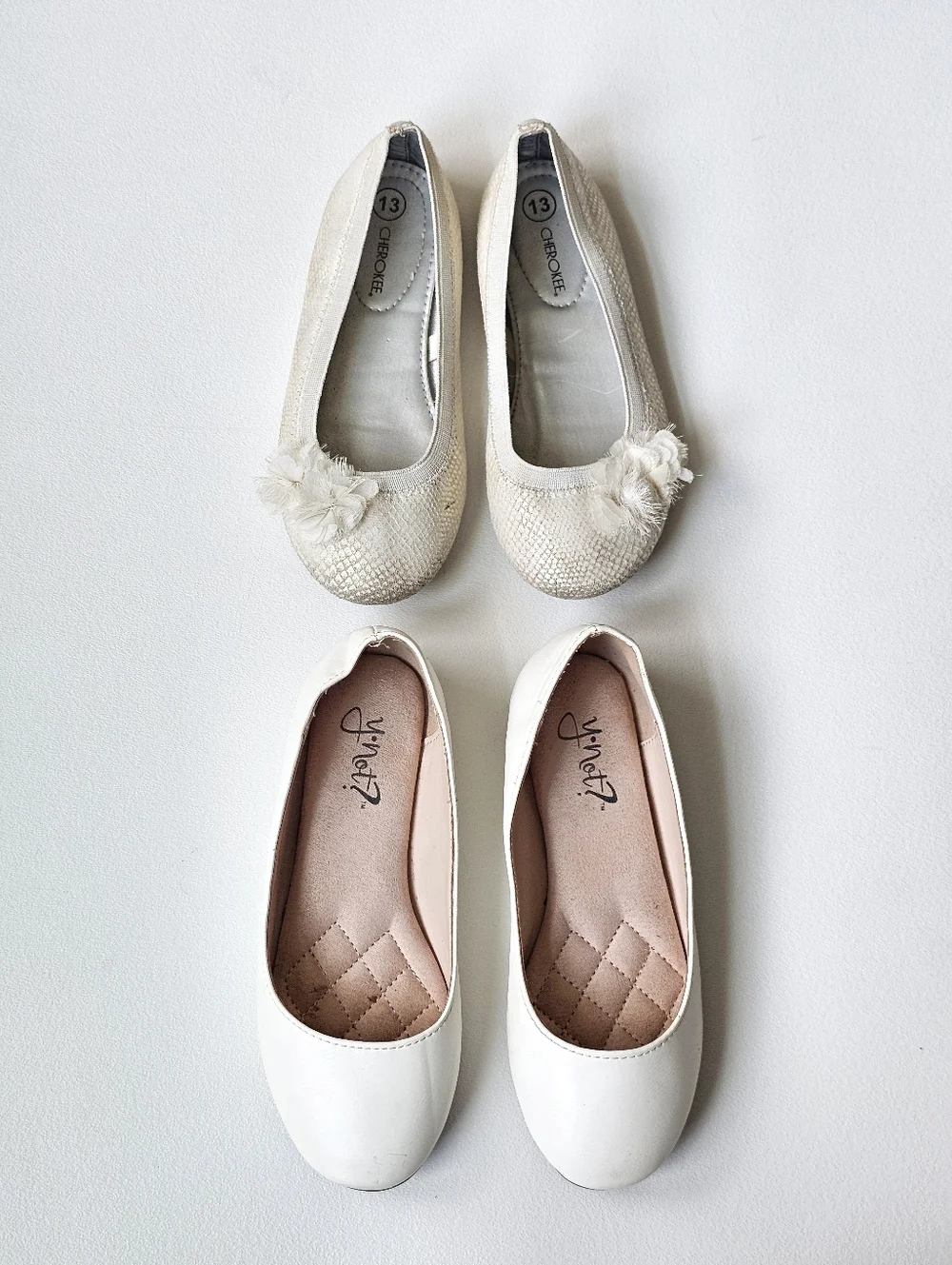 Girls Ballet Flats Bundle Size 13 & 13.5 White Dress Shoes Cherokee Y•not